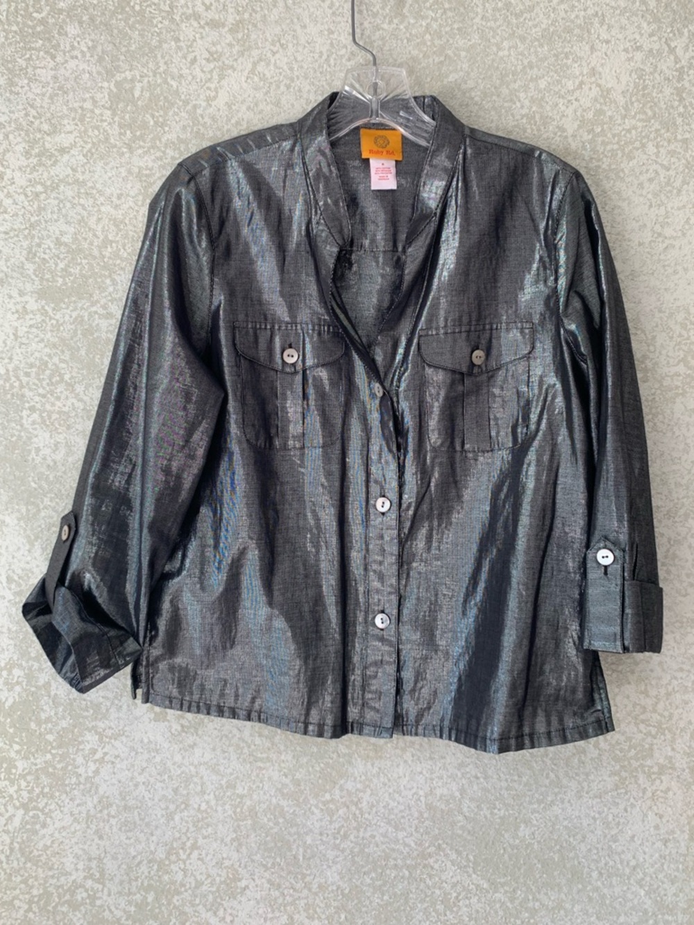 Ruby Rd. Metallic Charcoal‎ Button-Up Shirt Jacket Size 6